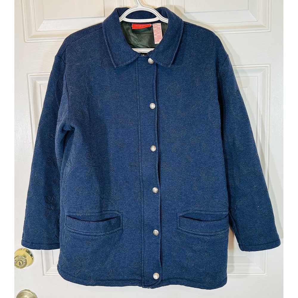 Liz Claiborne Liz & Co Quilted Jacket Womens Small Navy Embroidered Snap